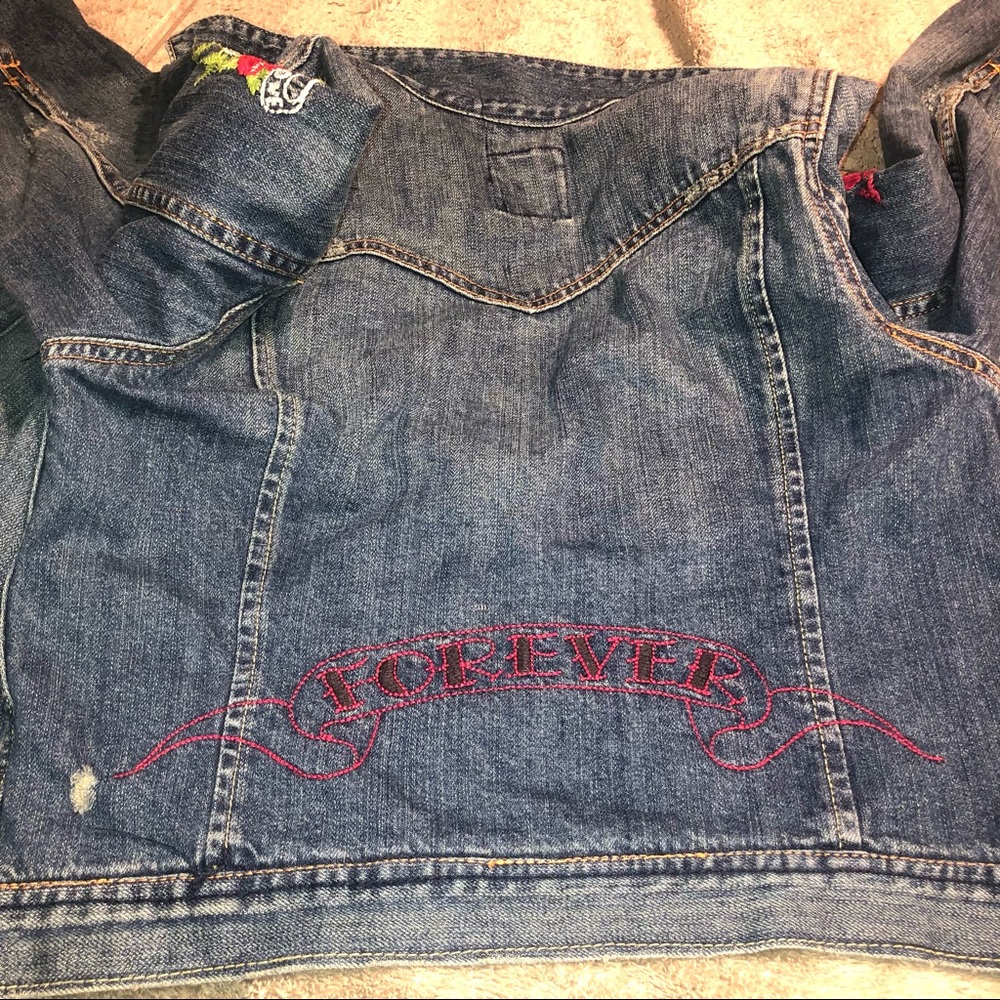 Lucky Brand Denim True Love is Forever Tattoo Jacket Medium - Picture 15 of 16